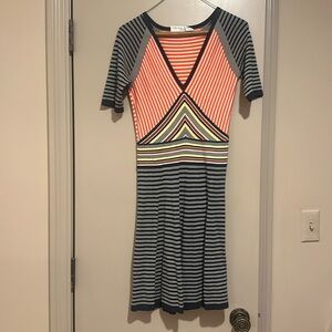 Trina Turk knit orange and navy and yellow dress